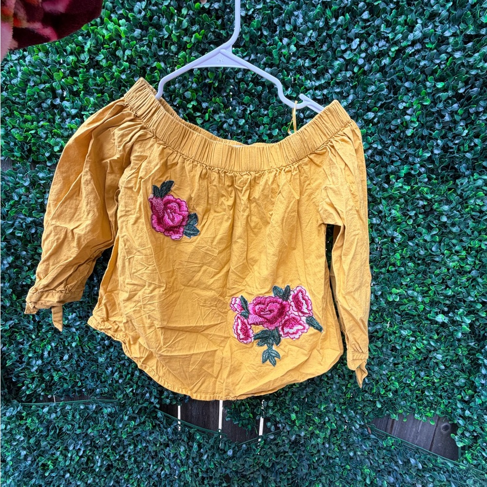 Golden Floral Off-Shoulder Blouse